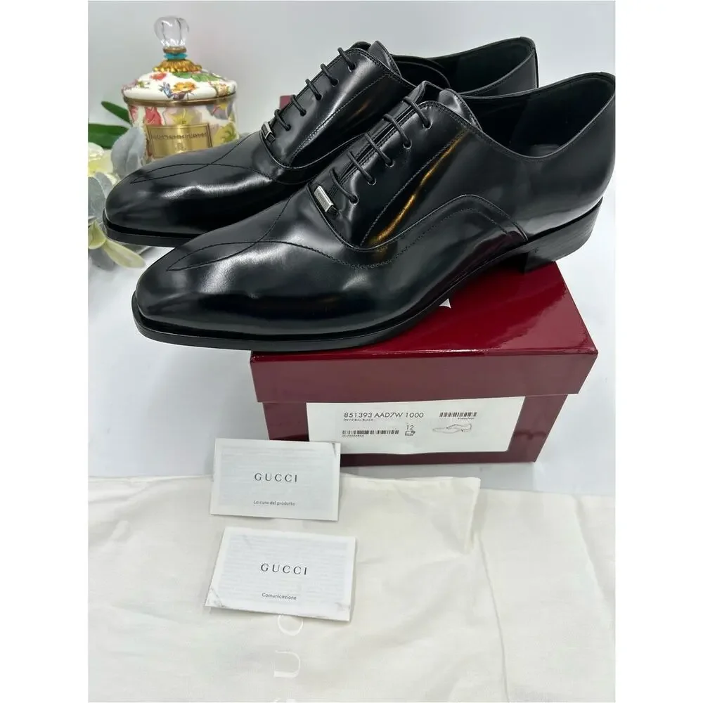 Men's Gucci Leather lace up dress shoes, size 12 fits 12.5 US made in Italy
